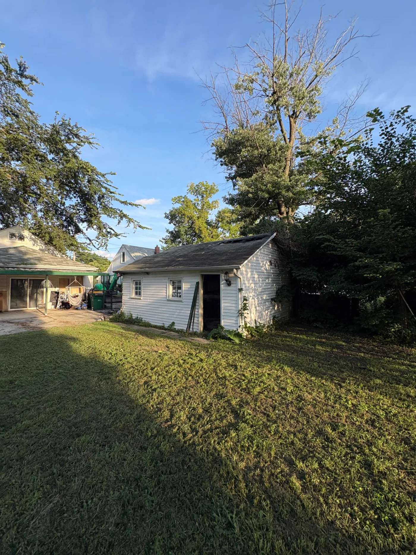 Detached residential garage before demolition, viewed from the yard